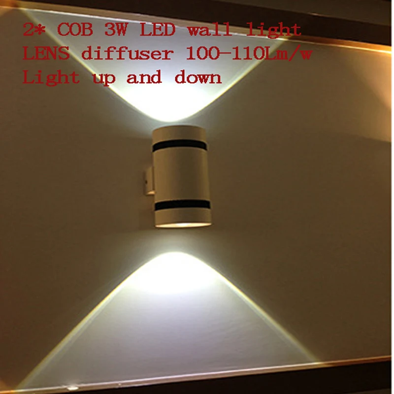 

new Arrival White Cob 6w( 2*3w ) Lens Diffuser Indoor Wall Mounted Up And Down Lighting Warm White Promotion Buy Now