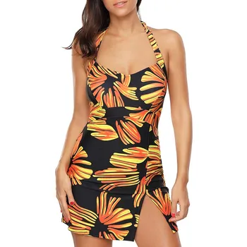 

KNLPJYQ Tankini Swimming Dress Swimsuit Women Halter Push Up Swimwear 2 Pieces Bathing Suit 2019 Female Strappy Skirt Plus Size
