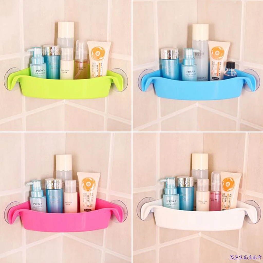 

Bathroom Corner Storage Rack Wall Shelf with Suction Cup Home Bathroom Shelves