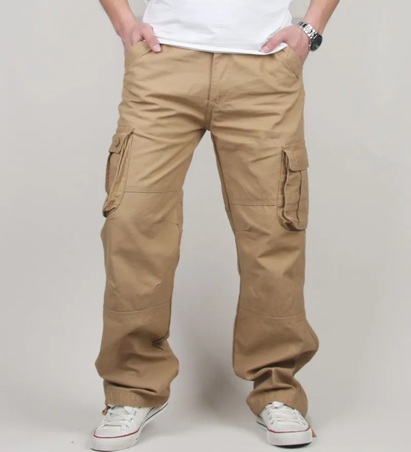 Большие размеры 30-44, мужские брюки-карго высокого качества, повседневные мужские штаны с несколькими карманами, военные, военные, тактические, длинные, полная длина, брюки - Цвет: khaki