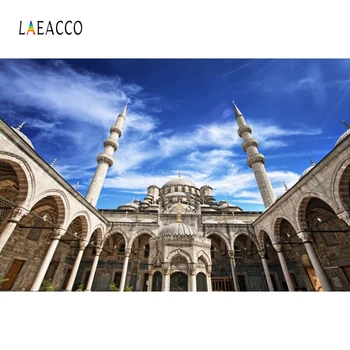 

Laeacco Blue Sky White Clouds Holy Mosque Religion Photography Backgrounds Customized Photographic Backdrops For Photo Studio