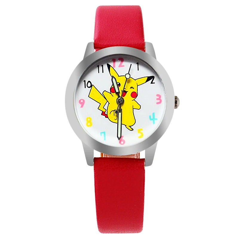 Новое поступление 6 видов цветов классические модные футболки с рисунком Пикачу, прекрасные кожаные подарок наручные часы студенческое платье для ребенка милый подарок часы для девочек - Цвет: Красный