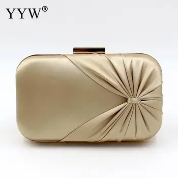 

YYW 2019 Pillow Shaped Elegant Evening Party Clutch Bag Champagne Silk Pleat Women Wedding Handbag Clutch Female Bolsa Feminina