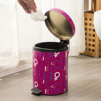 

Foot Pedal trash can household bathroom living room Paper basket round Waste Bins with cover 5L wx10191426