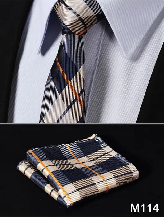 Полосой точки 2.1" Шелковый Свадьба тонкий узкий Для мужчин галстук платок Набор# M1 платок классический свадьбу - Цвет: M114
