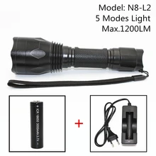 Uranusfire n8-l2 1200lm XM-L2 светодиодный фонарик 5 Режим огни белый свет факела Применение 18650 Батарея для кемпинга Рыбалка
