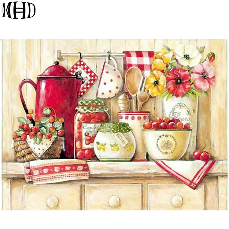 

MHD 3D Rhinestone Home Decoration DIY Diamond Painting Kitchen Picture Cross Stitch Diamond Embroidery Gift