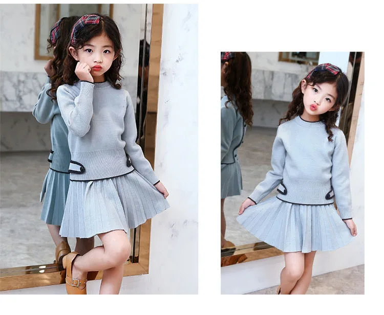 knitting big girl long sleeve set knitted kid girls set 2017 pink blue knit sweaters tops pleated skits children clothing suits  5 6 7 8 9 10 11 12 13 14 15 years little teenage girls  clothing set for girls girls winter set girl clothing se (7)