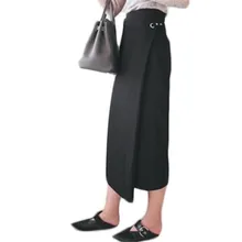 ZYFPGS винтажная длинная юбка женская макси Женская юбка черная высокая талия Повседневная Рабочая Мода Женская металлическая кнопка украшения