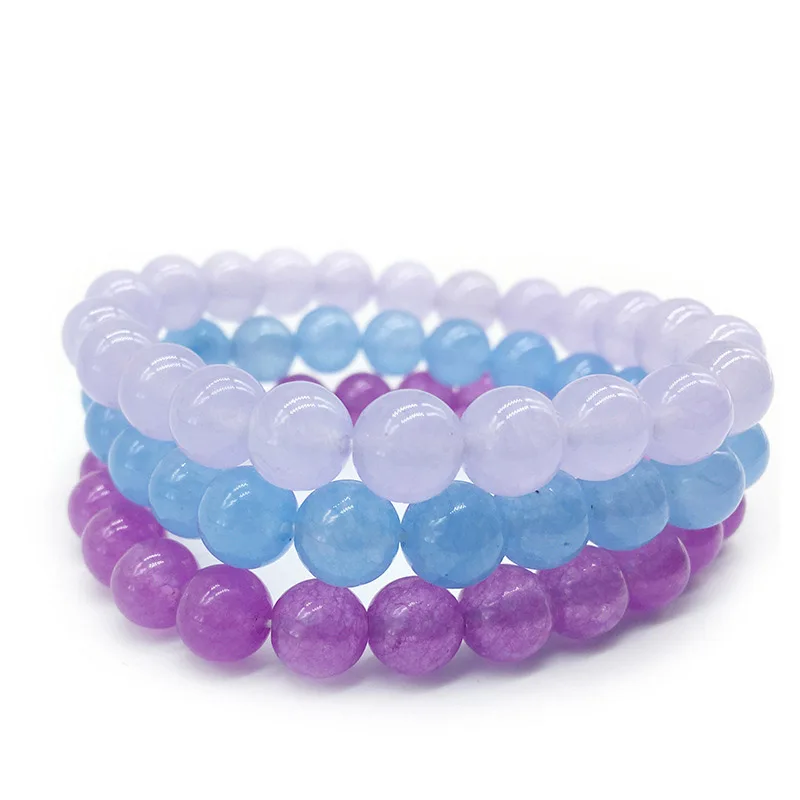 

8/10/12MM Natural Pink blue aquamarin purple Powder Crystal Stone Beads Bracelet Bangle Gift Elastic Bracelet Femme Men Jewelry