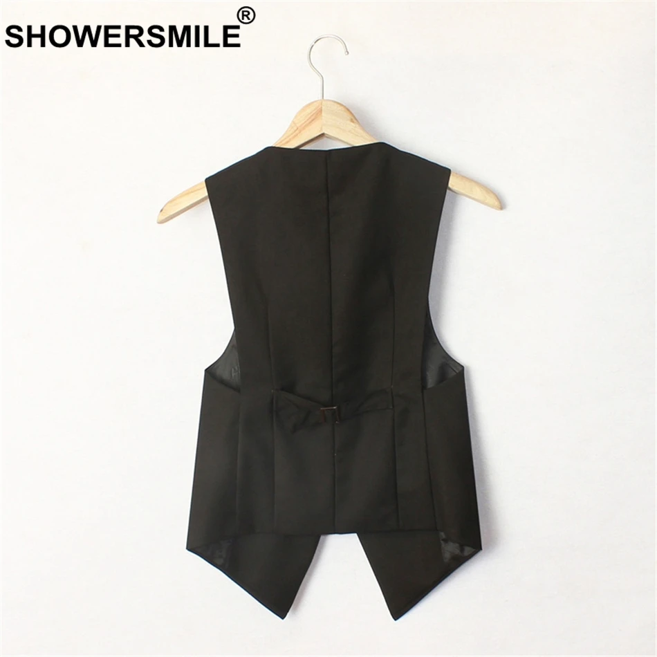 SHOWERSMILE Black Sleeveless Vests For Women Slim Fit Waistcoat Single Button Suit Vest Female OL Jackets Autumn Summer Gilet