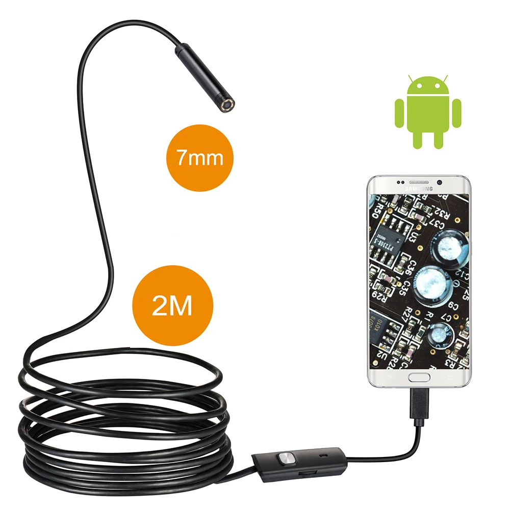 High Quality 7mm Lens Android USB Endoscope Camera 2M 5M OTG USB Snake Tube Inspection Camera IP68 Waterproof 6 PCS LED