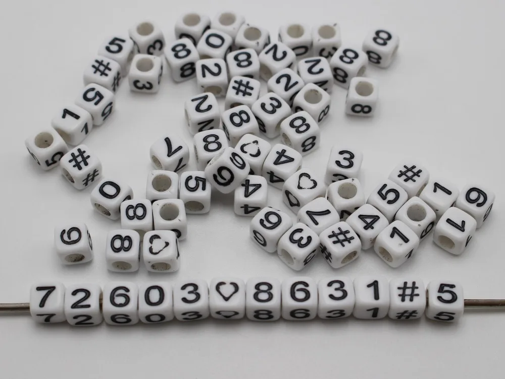 250 белый с черным Ассорти цифр &quot#&quot кубические бусины 6х6 мм|bead glass|beading dailybeads color |