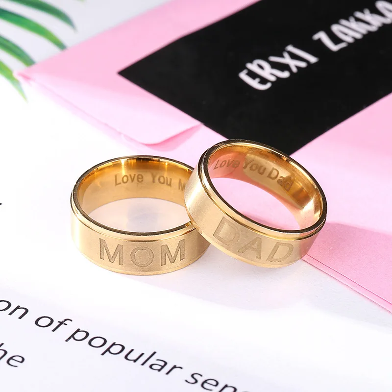 

1pcs Rose Gold Silver Black Dad Mom Letters Engraved Stainless Steel Rings For Men Women Daddy Mommy Wedding Engagement Jewelry