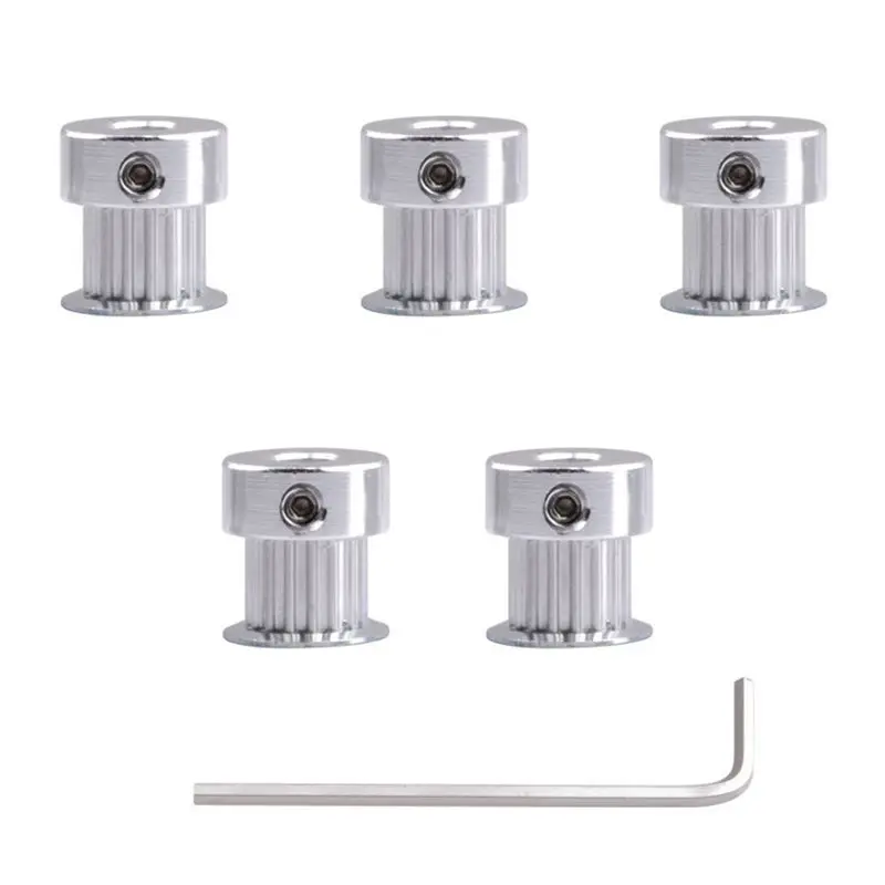 

5PCS Aluminum GT2 Timing Belt Pulley 20 Teeth Bore 5mm Width 6mm and Wrench for RepRap 3D Printer Prusa i3
