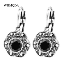 Wbmqda, модные сережки в виде цветка из серебра с кристаллами, черная австрийская серьга из горного хрусталя для женщин, свадебные ювелирные изделия