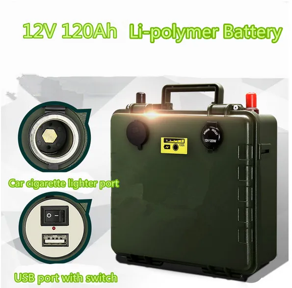 

Portable Multifunctional waterproof 12v 120ah Li-polymer lithium battery with BMS & USB port for UPS energy storage camping lamp