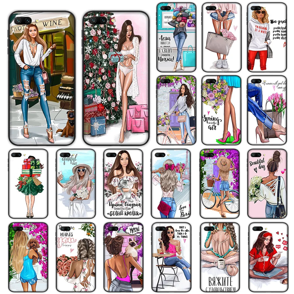 

Shopping Girl Princess Female Soft Case for Huawei Honor Note 10 9 Lite 8X 7A 3GB Pro Y6 Y7 Y9 Prime Nova 3 Cover