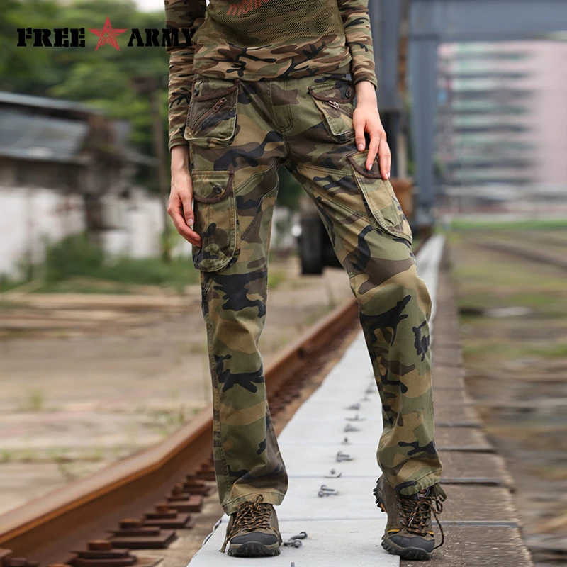 

Free Army Brand Women's Camouflage Pants Pockets Cotton Casual Loose Full Length Cargo Women Pants Winter Outer Wear GK-918