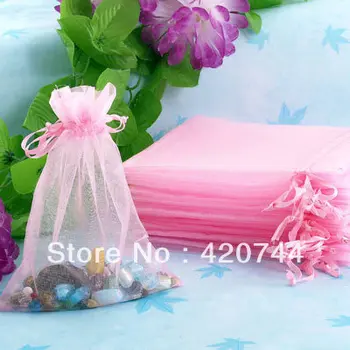 

100Pcs/Lot 12*16cm Organza Voile Wedding Favor Gift Bag Jewelry Pouch Pink
