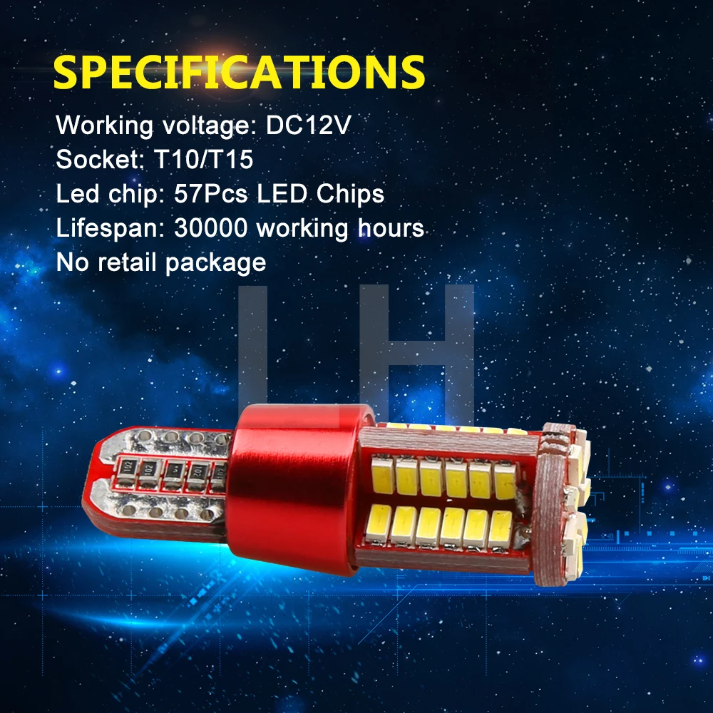 2 шт. Автомобильный светодиодный 3014 SMD 57 6000K противотуманная фара T10 T15 Тормозная