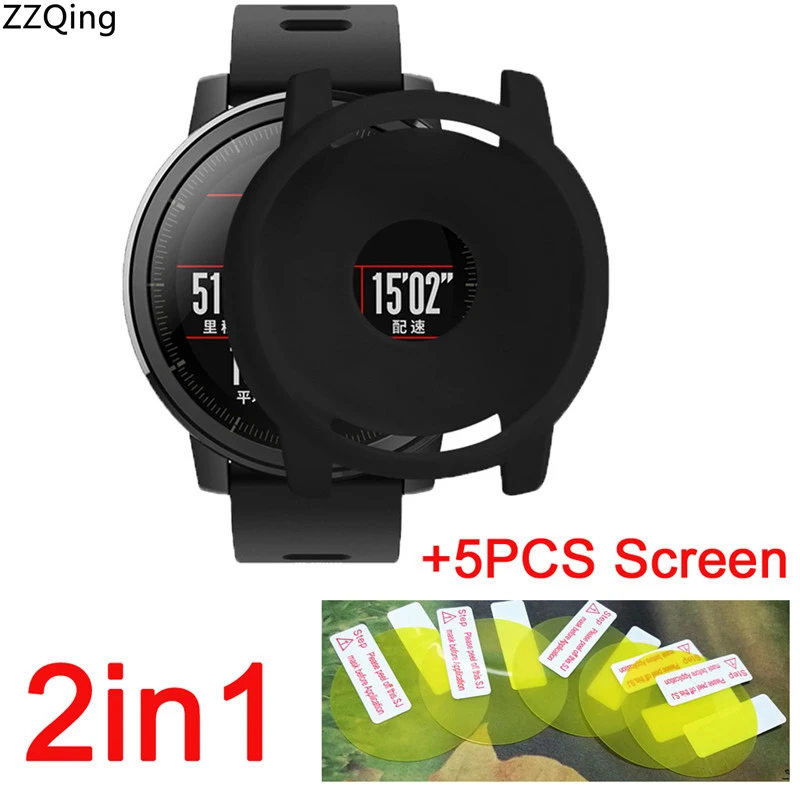 2 в 1 Чехлы для умных часов xiaomi huami amazfit stratos мягкий силиконовый ремешок + Защитная