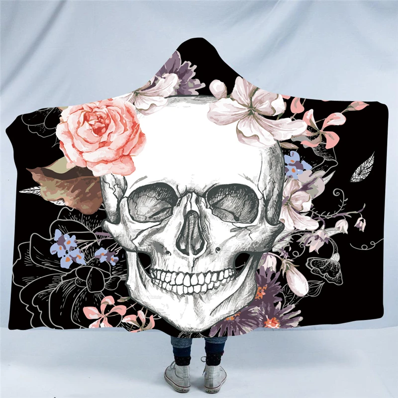 

Skull Cartoon Hooded Blanket Super Soft Sherpa Fleece Winter Warm Blanket Hooded Blankets For Adults Travel Throw Blanket Manta