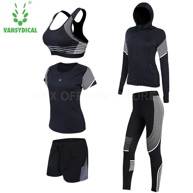 US $35.50 Vansydical Yoga Tracksuit For Women Yoga Legging 5pcs Women Sports Suit Yoga Legging Sport Bra Fitn
