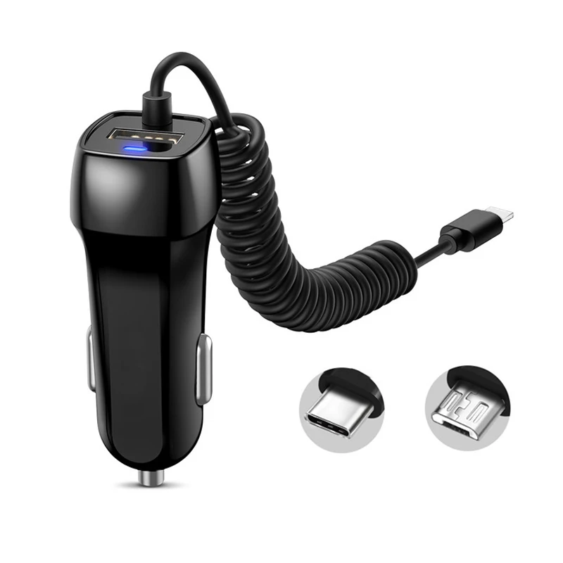 

Quick Car Charger + USB Cable for Iphone Android Type-C Cable Led Mobile phone charger for Huawei Xiaomi power adapter USB c Hub