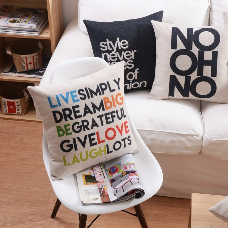 

Cotton Linen Pillow Cover Dots Motivative Worlds English letter Cushion Cover Home Decorative Pillow Case 45x45cm/30x50cm