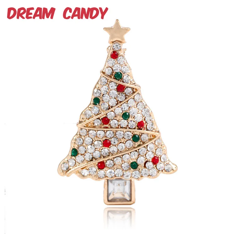 Dream Candy, модные броши со стразами в виде рождественской елки для женщин, креативные рождественские подарки, ювелирные аксессуары, брошь с кристаллами