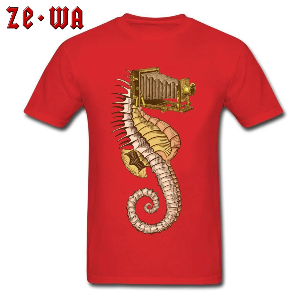 Faddish Hippocampus Camerarum Short Sleeve T-Shirt Thanksgiving Day O-Neck Pure Cotton Tops T Shirt for Men Tee-Shirt Funny Hippocampus Camerarum red