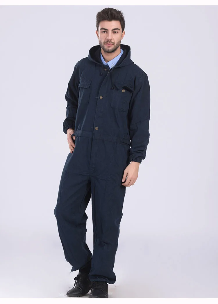Men Work Clothing Long Sleeve Large Size Denim Overalls High Quality Hooded Dust-proof Welding Auto Repair Protective Coveralls (10)