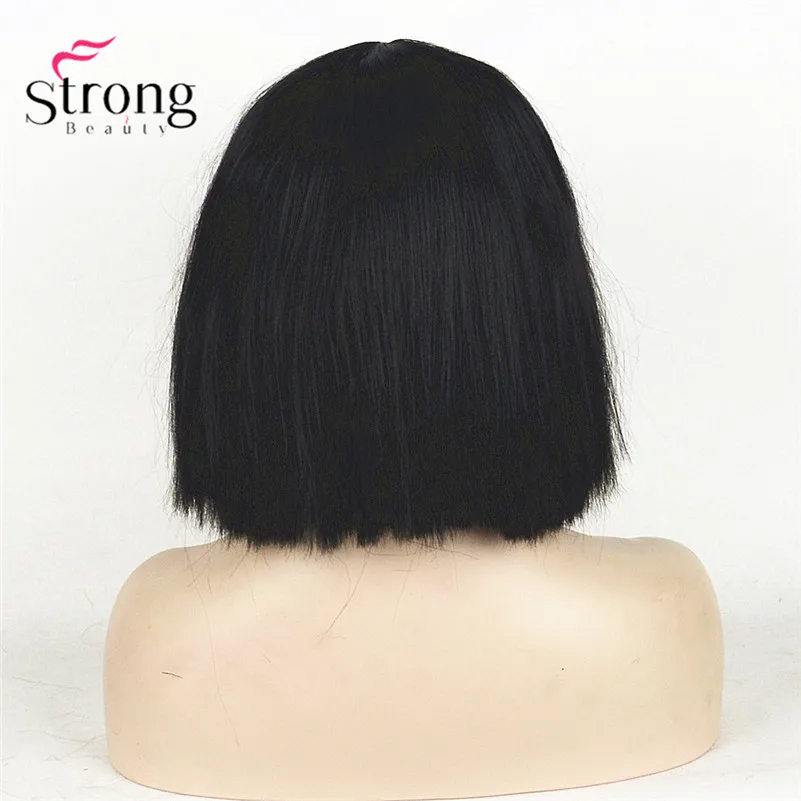 TY 1716A 1B Short Bob Kinky Straight Full Bangs Synthetic Hairpieces Black(8)