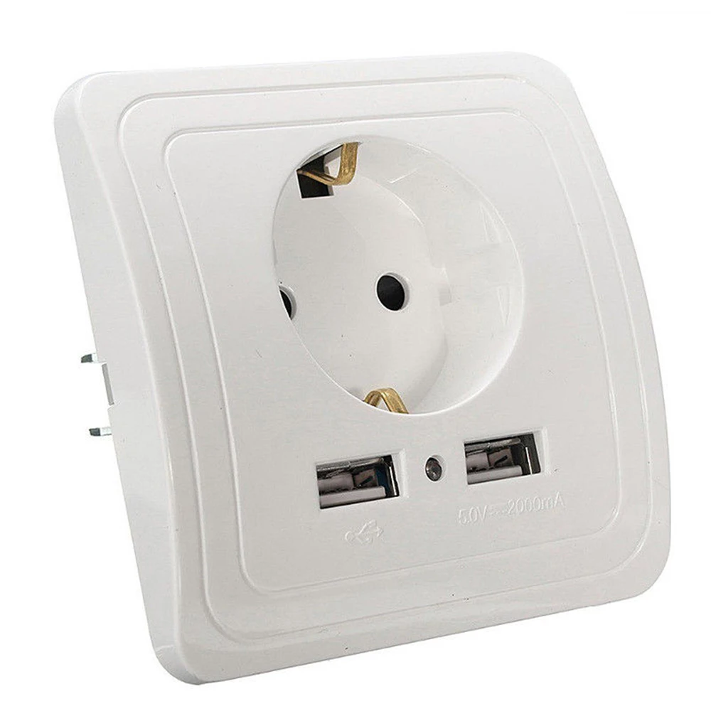 

EU Plug 2-Ports USB Safety Wall AC Power Socket Charger Station Outlet Jack for Home Household Hotel