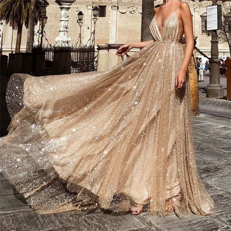 Solid Maxi Dress Sleeveless Sexy Dress For Women BackLess Lace Dress V Neck Party Dress Elegant Vestidos De Festa 40NE2302