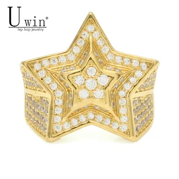 

UWIN Iced Mens Hip Hop Zircon Ring Gold color Color Hip hop Style Copper Bling AAA CZ Star Rings Women Fashion Punk Jewelry