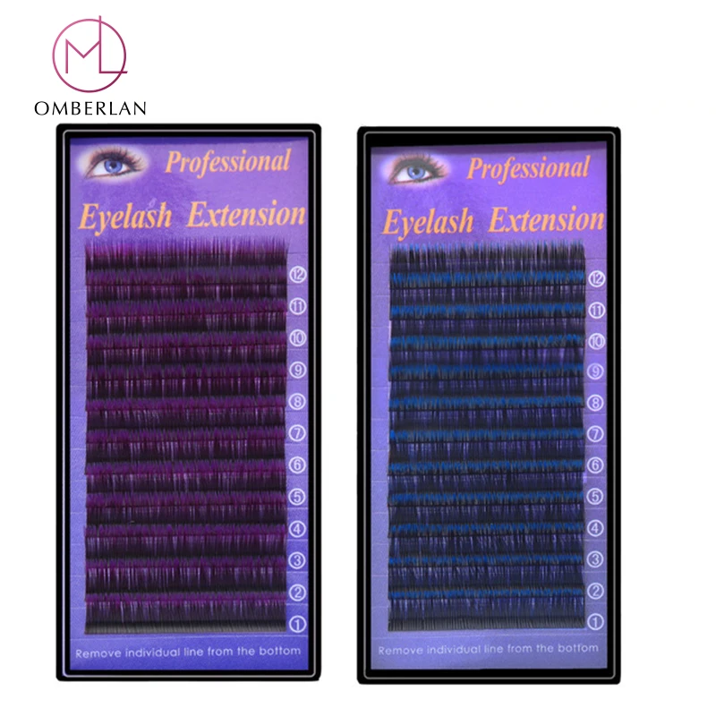 

2 Case Colored Eyelashes Purple Blue and Black Eye Lashes Natural False Eyelashes Extension Individual Makeup Tools OMBERLAN