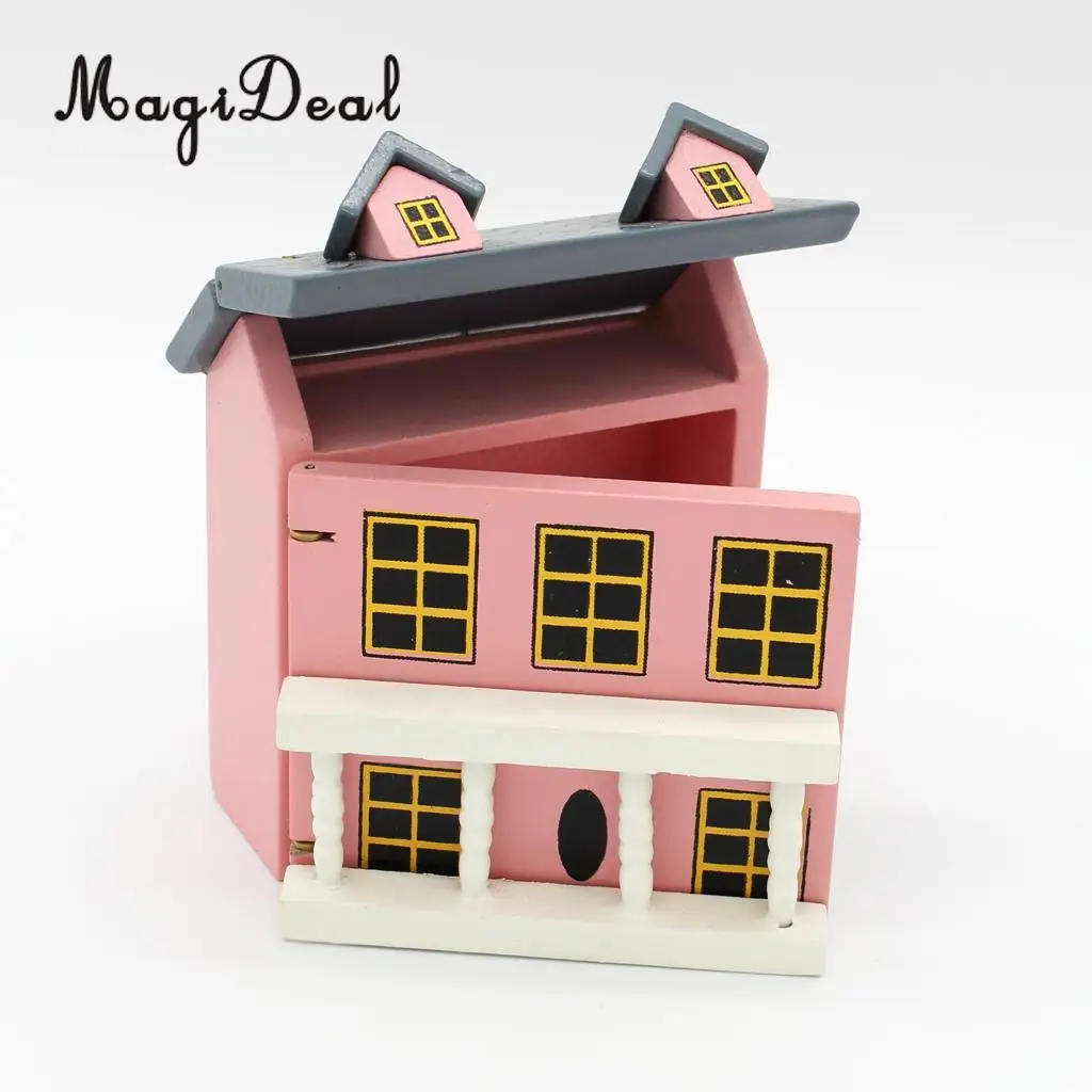 MagiDeal 1/12 Scale Mini Dollhouse Miniatures Villla Wood House Model for Bedroom Livingroom Decor Children Pretend Play Toy