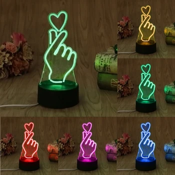 

Novelty USB LED 7 Colors Changing Finger Heart LED Night Light 3D Desk Table Lamp Home Decor