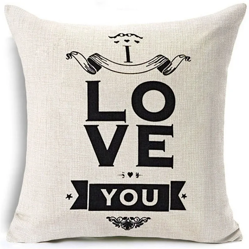 غطاء الوسادة s الدافئة الحب الكلمات الكتان القطن مزيج غطاء وسادة المنزل كنبة مكتب مربع كيس وسادة الزخرفية غطاء الوسادة s