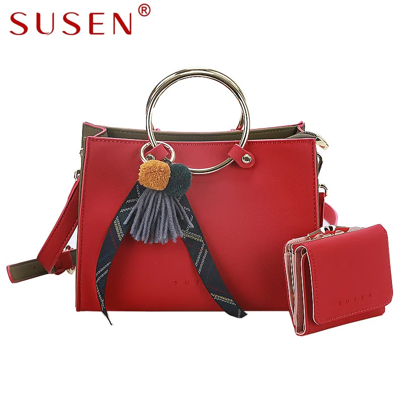 SUSEN 1044 Women Handle Shoulder Bag PU Leather Simple Fashion Bag Small Messenger Bag font b
