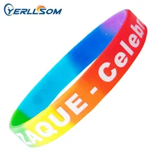 YERLLSOM 100 шт./лот,, на заказ, 1 цвет, напечатанный на заказ текст и логотип, радужные браслеты из силиконового каучука для мероприятий P071701