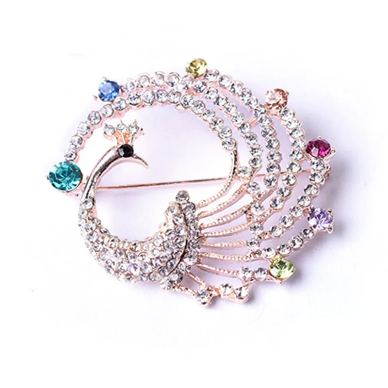 2022 New Female Peacock Rhinestone Brooches Fashion Color Brooch men's Badges Animal Crystal Pins | Украшения и аксессуары