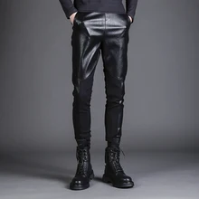 S-XXL, новинка, мужская одежда GD Hair Stylist, модные уличные кожаные штаны из искусственной кожи, штаны с завязками на лодыжке, костюмы певицы