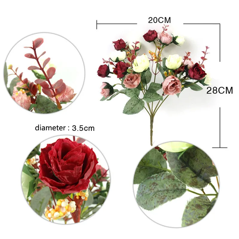 1 букет 21 головок розы выразительные искусственные розы шелковые цветы лист для свадебной вечеринки домашний сад Декоративные искусственные цветы