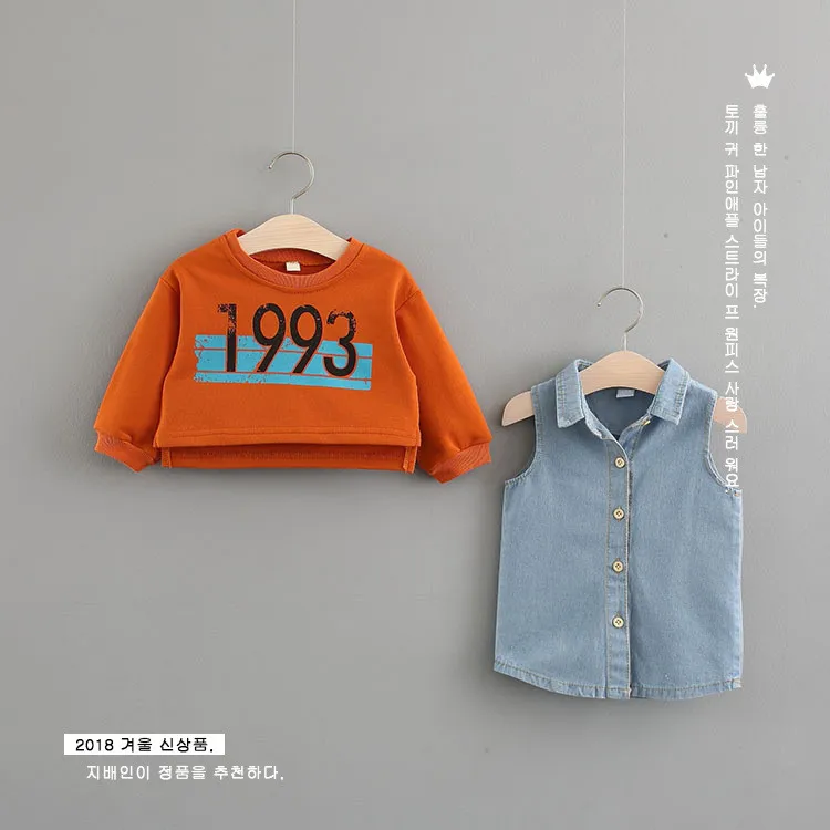 Girls Clothes Cotton Kids Fashion 2018 Autumn Set Girl Printed Sweater + Denim Dress Toddler Winter Clothes Baby Girl Outfit 100