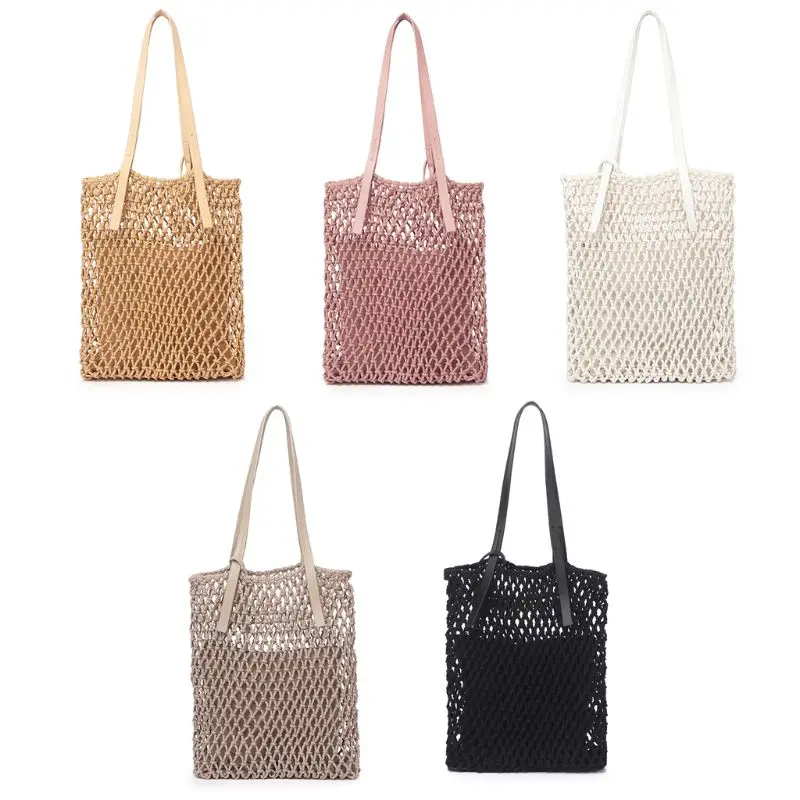 

Hollow-Out Tote Bag Woven Handle Bags Summer Beach Fashion Decor For Women With Inner Bag THINKTHENDO 2019 New