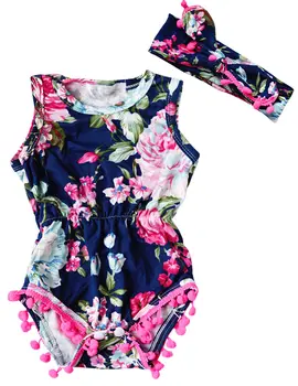 

2019 New Summer Baby Girl Pretty Romper Flower Tassel Romper Child Rosy Baby Girl baby floral romper baby girl jumpsuit outfits