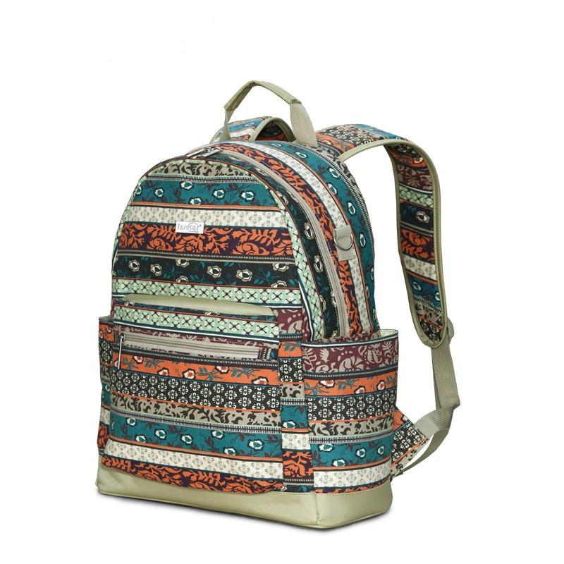 

New Bohemia Folk-custom Mommy Bag Cotton Printing Canvas Multifunction Portable High Capacity Waterproof Nursing Care Backpack